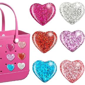 Hikkcos 6Pcs Hearts Charms for Bogg Bag Clips Insert Bogg Bag Accessories for Women Totes, Bag Charms for Simply Southern Totes,Rubber Tote Bag
