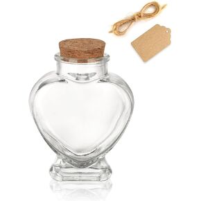 WHJY 5oz Glass Jars with Cork Lids Decorative Glass Jars with Label Tag and String Heart Shaped Glass Containers for Anniversary DIY Art Craft Wedding Home Decor (1)