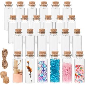 12 ml Small Glass Bottles with Cork, 24 Pack Mini Bottles with Twine & EXTRA Cork Stoppers, Small Vials with Lids, Tiny Glass Bottles, Mini Potion Bottles, Message in a Bottle for Theme Party, Sand