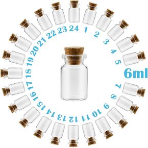 10ml 24 pcs Small Glass Bottles With Corks, USP Type 1 Class A Mini Clear Glass Vials With Corks Stoppers DIY Art Craft Storage Small Jars With Cork Lids for Home and Holiday Party Decoration