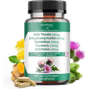 تطهير الكبد التخلص من السموم والإصلاح - مستخلص حليب الحليب 30X - موحد ومركّز بنسبة 80 ٪ سيليمارين ث/فيتامين ، 95 ٪ من الكركمينات و 17+العناصر الغذائية الصحية للكبد لإحياء وتزدهر in Kuwait