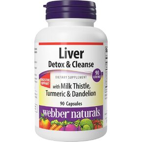 Webber Naturals Liver Detox & Cleanse with Silymarin Milk Thistle, Artichoke, Turmeric and Dandelion Extract, 90 Capsules, Herbal Supplement, Digestive Support, Dairy & Gluten Free