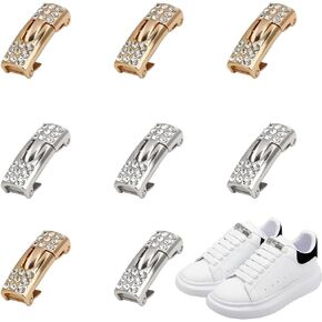 FINGERINSPIRE 4 Pair Tieless Shoelace Buckle No Tie Shoe Laces Bling Rhinestone Locks 1.1x0.4x0.3inches Light Gold Platinum Alloy No Tie Flat Shoelaces for Women's Sneakers