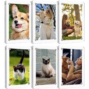 Magnetic Picture Frames for Refrigerator 4x6, 6 Pack Double-Sided Frames Clear Refrigerator Magnetic Frame, Magnetic Acrylic Photo Frame No Residue Picture Frame Desktop Display Gift Ideal