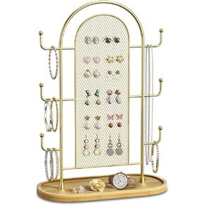 bussdis Jewelry Holder Organizer Earring Display - Stands Earring Storage Earring tree Hanger Jewelry Towers Rack with 6 Hooks 300 Stud Holes Wood Tray for Necklaces Bracelets Rings in Kuwait