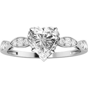 0.65 Ctw 14K White Gold Petite Curving Heart Shape GIA Certified Diamond Engagement Ring (0.5 Ct E Color SI2 Clarity Center Stone)