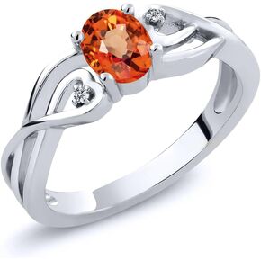 Gem Stone King 925 Sterling Silver Orange Sapphire and White Lab Grown Diamond Engagement Ring For Women (0.56 Cttw, Available In Size 5,6,7,8,9)