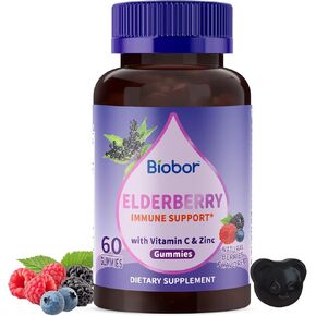 Natural Black Elderberry Gummies, Elderberry Fruit Extract with Vitamin C and Zinc, Herbal ElderCraft® Gummies Daily Immune Support for Kids and Adults, GMO Free, Gluten Free, 60 Count