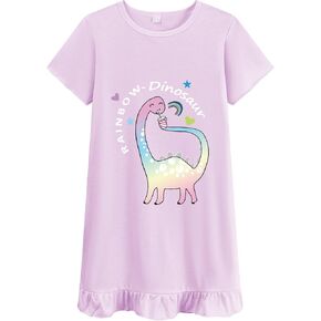 DDSOL Toddler Girl Nightgown Short Sleeve Sleepwear Kid Summer Lace Nightie Sleepshirt Nightdress Pajamas 4-10 Year