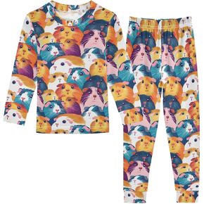 ALAZA Red Blue Ice Hockey Player Stylish Cartoon Pajamas Long Sleeve Sleepwear 2-Piece Pajama Set