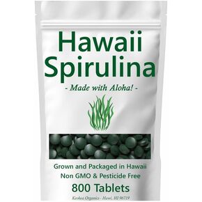 Hawaii Spirulina - 800 Tablets - Grown and Packaged in Hawaii - 3000mg / Serving - Non GMO & Pesticide Free
