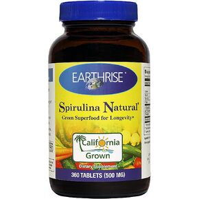 Earthrise Spirulina Natural 500mg Tablet 360 Counts, Natural Premium Spirulina from California- Vegan, Gluten Free, Keto Friendly, Non -GMO Super Food high in Vitamins & Minerals.