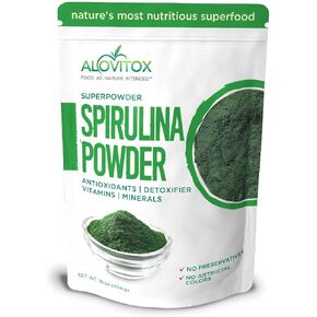 Alovitox Organic Spirulina Powder | Nutrient Dense Superfood with Antioxidants, Proteins, Vitamin A and B, Fiber, Omegas 3, 6 & 9-100% Organic, No Additives/Colors, Gluten Free, Vegan, Non-GMO (1 lb)