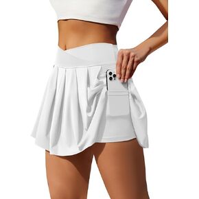 keriffe Womens Tennis Skirt Crossover Pleated Athletic Skirts Shorts with Pockets High Waisted Golf Running Workout Skort