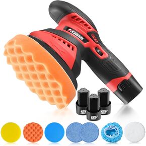 AOBEN Cordless Buffer Polisher Kit - 3X 2000mAh Batteries, 6 Variable Speed Up to 5250RPM, 10 Polishing Pads - For Car Detailing, Waxing, Scratch Removing