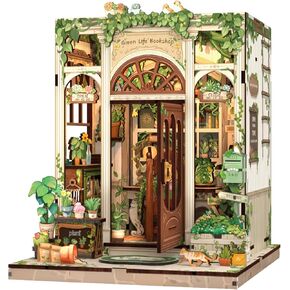 Fsolis DIY Book Nook Kit، طقم Booknook Kit Miniature House Kit ديكور المنزل الصغير نموذج مجموعات LED Dollhouse Kit رف الكتب إدراج كتاب Nook Kits للبالغين