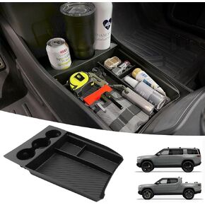 Lower Center Console Organizer Tray with Drink Cup Holder Compatible with 2024 2023 2022 Rivian R1T R1S Floor Console Storage Box Interior Accessories