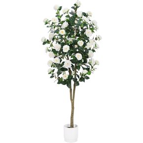 Artificial Camellia Tree 6FT – Nearly Natural Faux Plants Indoor, with Easy Assembly, Low Maintenance, Ideal for Both Indoor Decoration and Other Purposes，Perfect Porch Christmas Trees (White 6ft)