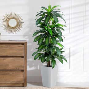 Artificial Dracaena Tree with White Tall Planter, 5ft Tall Potted Artificial Dracaena Silk Plant, Fake Yucca Tree Plant, Home Office Floor Room Decor Plants Indoor Outdoor, Housewarming Gift