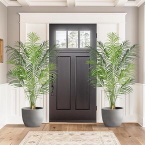 شجرة النخيل الاصطناعية 6 أقدام زخارف زخترية زخارف مزورة مع 18 جذوعًا وتصميمًا حقيقيًا لحاء فو ، نبات الحرير النخيل الاستوائي في وعاء لمكتب غرفة المعيشة ديكور 2pcs