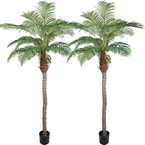 Palm Coconut Artificial Tree 8ft Fake Silk Plant for Home Decor Beautiful Realistic Faux Palm Tree for Indoor Home Outdoor Backyard Office Pool Big House Decor Set of 2