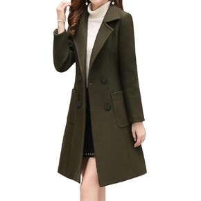 Women's Wool Blend Coat Winter Mid Long Double Breasted Overcoat Lapel Collar Outwear Jacket