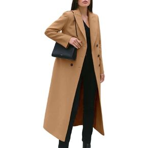 IDEALSANXUN Womens Long Wool Coats Fall Winter Notch Lapel Double Breasted Trench Coat Wool Jackets