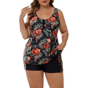 Halcurt Women's Plus Size Size Supeshing Suits Tankini مجموعة مع سراويل سراويل in Kuwait