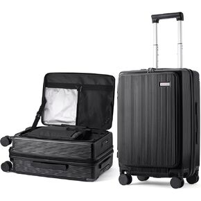 BISON DENIM Carry On Luggage Expandable PC Hard Shell Suitcase with Spinner Wheels and Cup Holder, TSA-approved Lock and USB Port 20-Inch