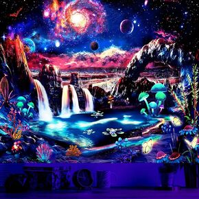 Atrippy Blacklight Space Tapestry Black Light Posters for Bedroom Aesthetics UV Reactive Galaxy Nature Tapestry Butterfly Plant Cool Room Decor for Living Room Men Girl Dorm (51'' X 60'')