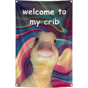Welcome To My Crib Flag 2x3 Feet Tapestry With 4 Brass Grommets. Funny Flag for Teen Girls Room Indoor Outdoor Bedroom and College Dorm Wall Decor Banner. (pink)