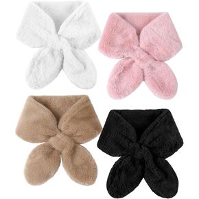 4 Pcs Women's Fur Collar Scarves for Winter Furry Faux Fur Loophole Scarves Trimmed Neck Warmer