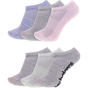 New Balance Performance Cushioned No Show Socks-6 & 12 Moisture Wicking, Grey Assorted (6 Pairs), Medium