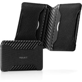 Vulkit Slim Card حامل جلود الجيب الأمامي محفظة RFID حظر الإغلاق المغناطيسي في حالة بطاقة الحافلات البسيطة (أسود)