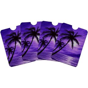 Purple Sunset Beach Palm Tree Hawaii Paradise Credit Card RFID Blocker Holder Protector Wallet Purse Sleeves Set of 4