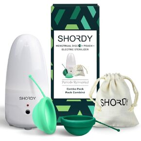 Shordy Reusable Menstrual Disc with Sterilizer – Small & Large Period Discs with Steamer & Cleaner – Starter Kit for Light to Heavy Flow, Feminine Care Alternative to Tampons, Cups & Pads