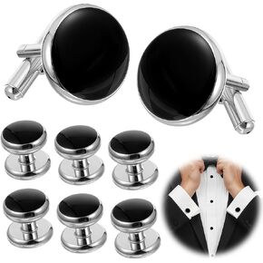 8Pcs Cufflinks For Men, Tuxedo Shirt Cuff Links Buttons Business Wedding Cufflinks Set Accessories Anniversary Boyfriend Husband Father Gift (Silver Black)