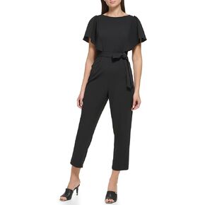 DKNY Womens Flutter Sleeve Scuba Crepe Tie Jumpsuit