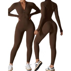 المرأة الطويلة الأكمام بذلة بذلة Zip Up Yoga rompers مثير البطن التحكم في سروال واحد