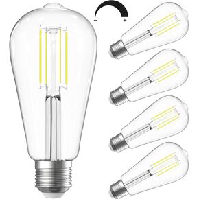 لمبة SHINESTAR E26 LED بقدرة 60 وات قابلة للتعتيم، 4000 كلفن أبيض ساطع، مصابيح إضاءة إديسون لزينة الحمام، 4 عبوات