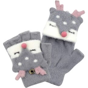 RARITYUS Unisex Cute Animal Fox Gloves Convertible Flip Top Warm Soft Winter Fingerless Mittens for Girls Boys 2 to 6 Years