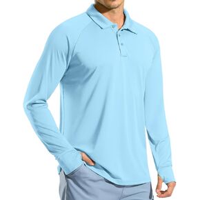 Pudolla Men's Long Sleeve Golf Polo Shirt UPF 50+ Lightweight Sun Protection Cool Shirts for Men Work Fishing Hiking