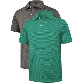 2 Pack Men’s Golf Polo Shirts Striped Moisture Wicking Short Sleeve Performance Quick Dry Casual Tennis Golf