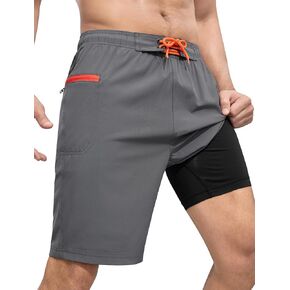 SILKWORLD Men's Swim Trunks with Compression Liner 9" Swimming Trunk 2 in 1 Beach Quick Dry Shorts with Zipper Pocket in Saudi Arabia