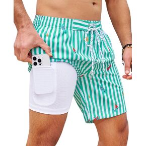 Milin Naco Mens Swim Trunks 7 Inch Inseam Compression Liner 2 in 1 Printed Swimming Short
