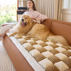 Couch Covers for Dogs Washable,Thick Sofa Pads,Checkered Couch Cover Sofa Protector, Anti-Slip Fun Fuzzy Pet Friendly Sofa Cover, Dog Bed Mat for Couch,(Dark Grey,27.5x59 inch)