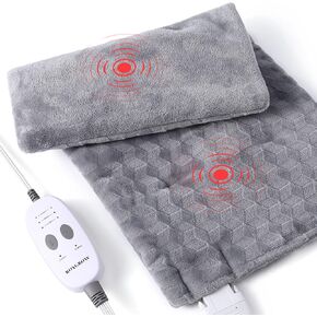 ROYGROW Weighted Heating Pad with 2 Massager, Electric Massaging 5lbs Heating Pad for Back Neck Shoulder with Massaging Vibration, 3 Heating Levels & 3 Massage Types, 12" x 24" Grey