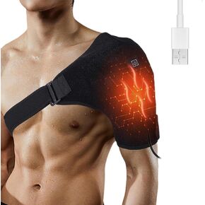 Shoulder Heating Pad, Rotator Cuff Shoulder Brace Heated Wrap for Men & Women, 3 Heat Settings Heating Shoulder Brace Pad, Shoulder Compression Massager for Pain Relief Tissue Black