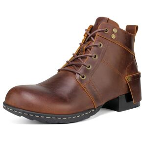 Motorcycle Boots Men CasuaL Riding Leather Motorcycle Combat Boot/Shoes Fashion Lace-up Chukka Boot Ankle Caramel Brown HF002-1