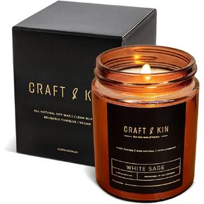 Craft & Kin Patchouli & Amber Scented Candle | 8 Oz 45 Hour Long Lasting | Classic Soy Spring Scented Candles Wood Wick | Made with Natural Soy | Gifts for Men and Women